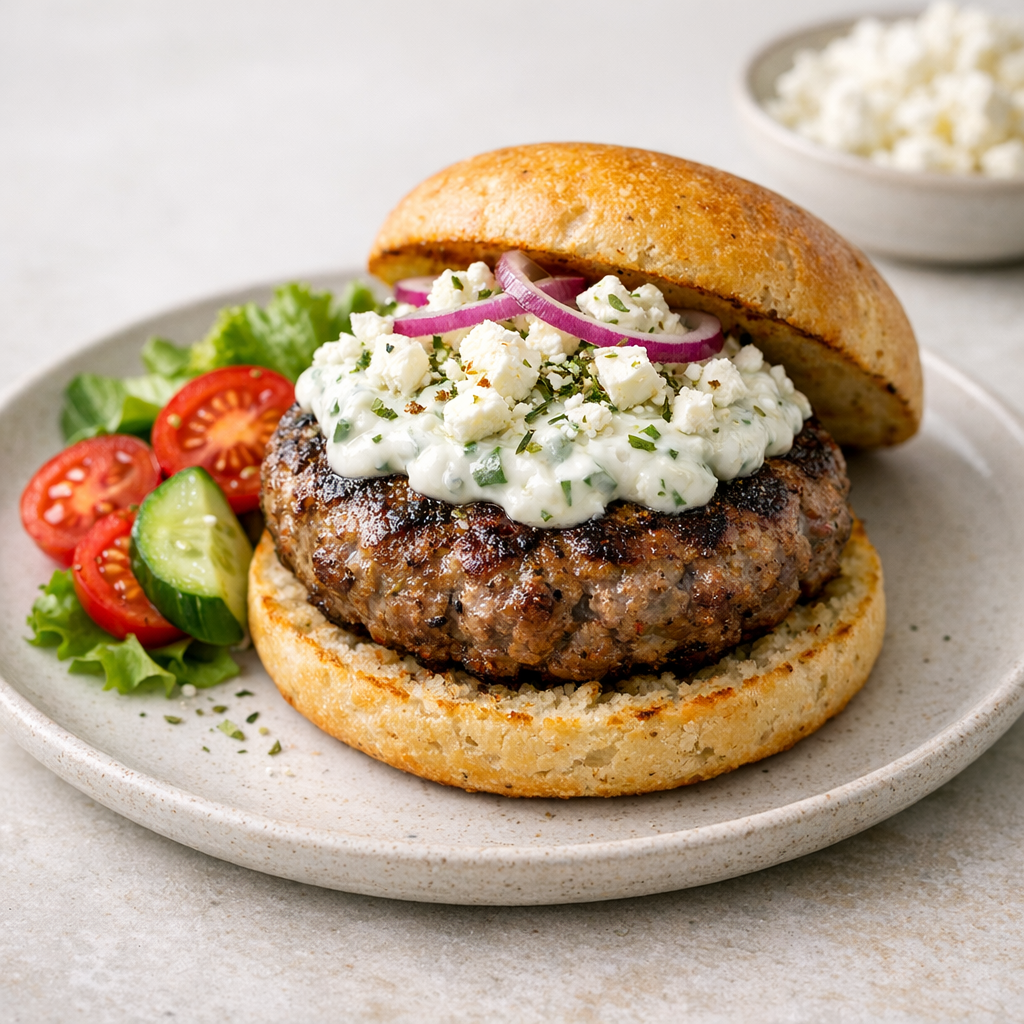 Lamsburger met feta & tzatziki