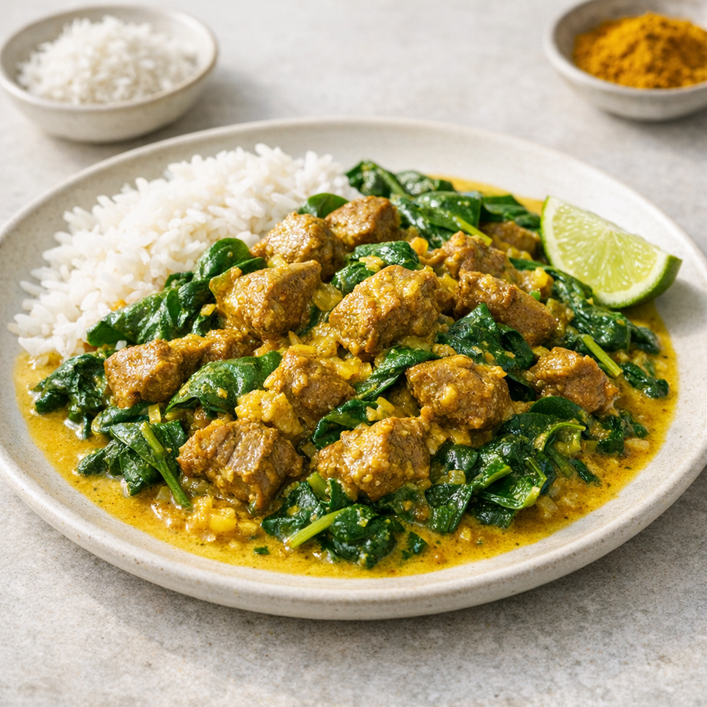 Paaslam-curry met kokos & spinazie